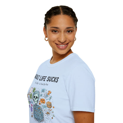 Adult Life Sucks Blue Skull Comfortable 100% Spun Cotton Tee