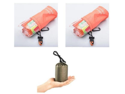 Stay prepared for unexpected outdoor situations with the Aluminum Film Emergency Sleeping Bag &amp; Reflective Tent. Made with durable aluminum film, this product is designed to provide warmth and shelter in emergency situations.