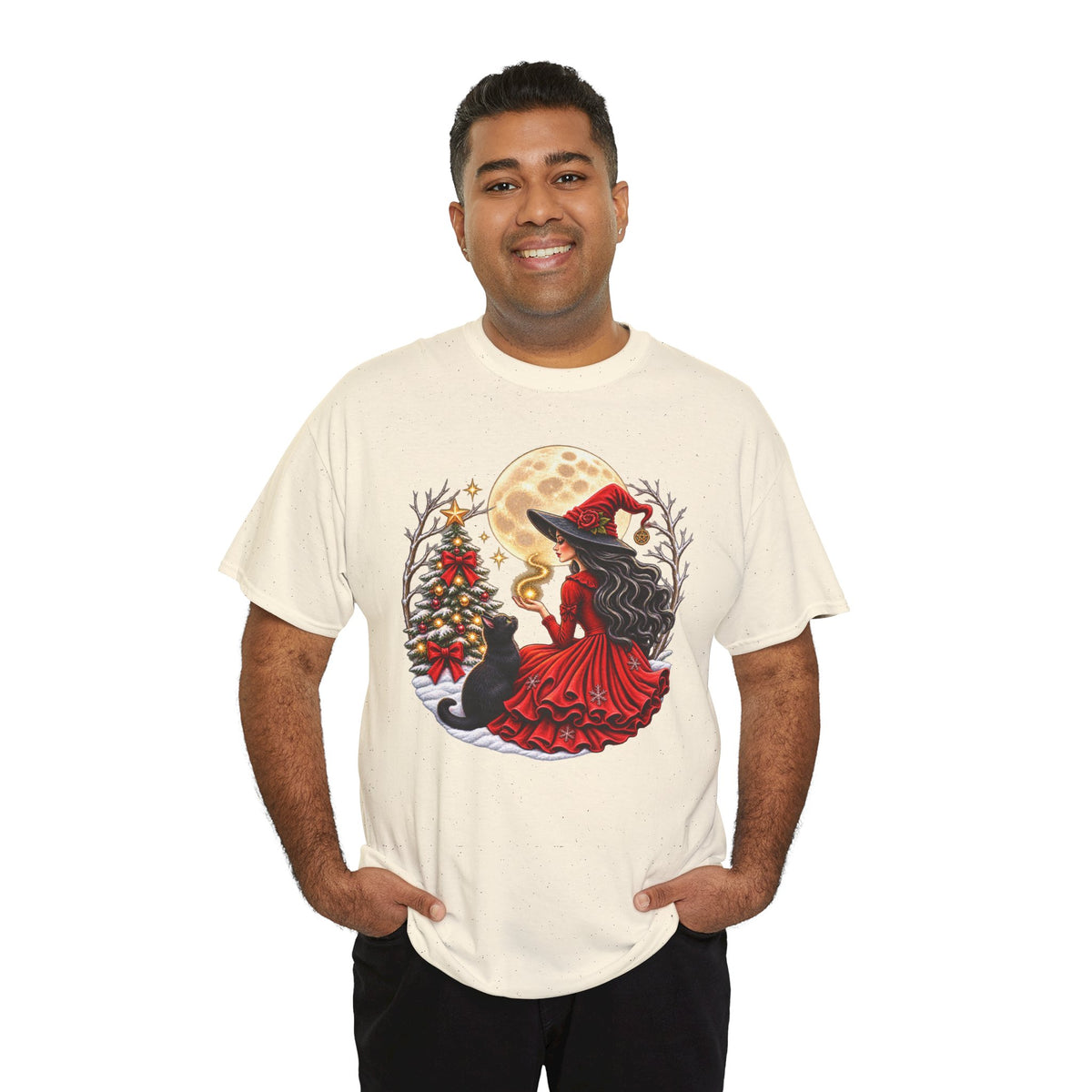 Witchy Christmas Magic Comfortable Cotton T-Shirt