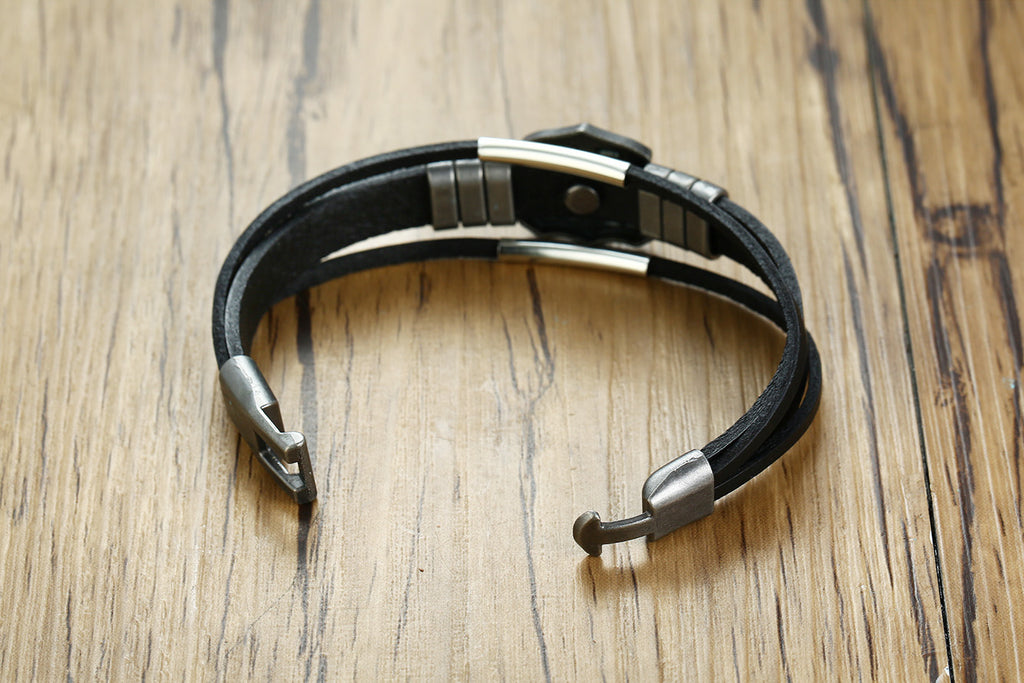 Route 66 Leather Alloy Retro Bracelet
