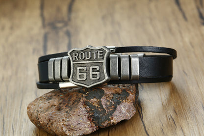 Route 66 Leather Alloy Retro Bracelet