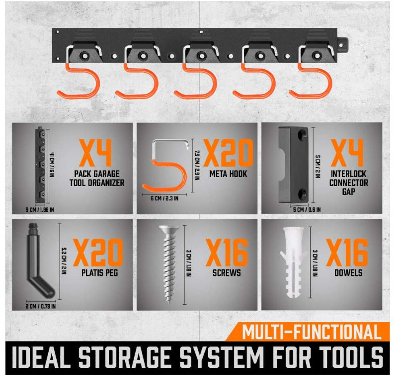 Organize your workspace with the Heavy Duty Wall Mount Tool Organizer And 5 Hooks. This durable organizer securely holds your tools, freeing up space and making them easy to access. With 5 hooks included, you can efficiently store multiple tools in one convenient location.