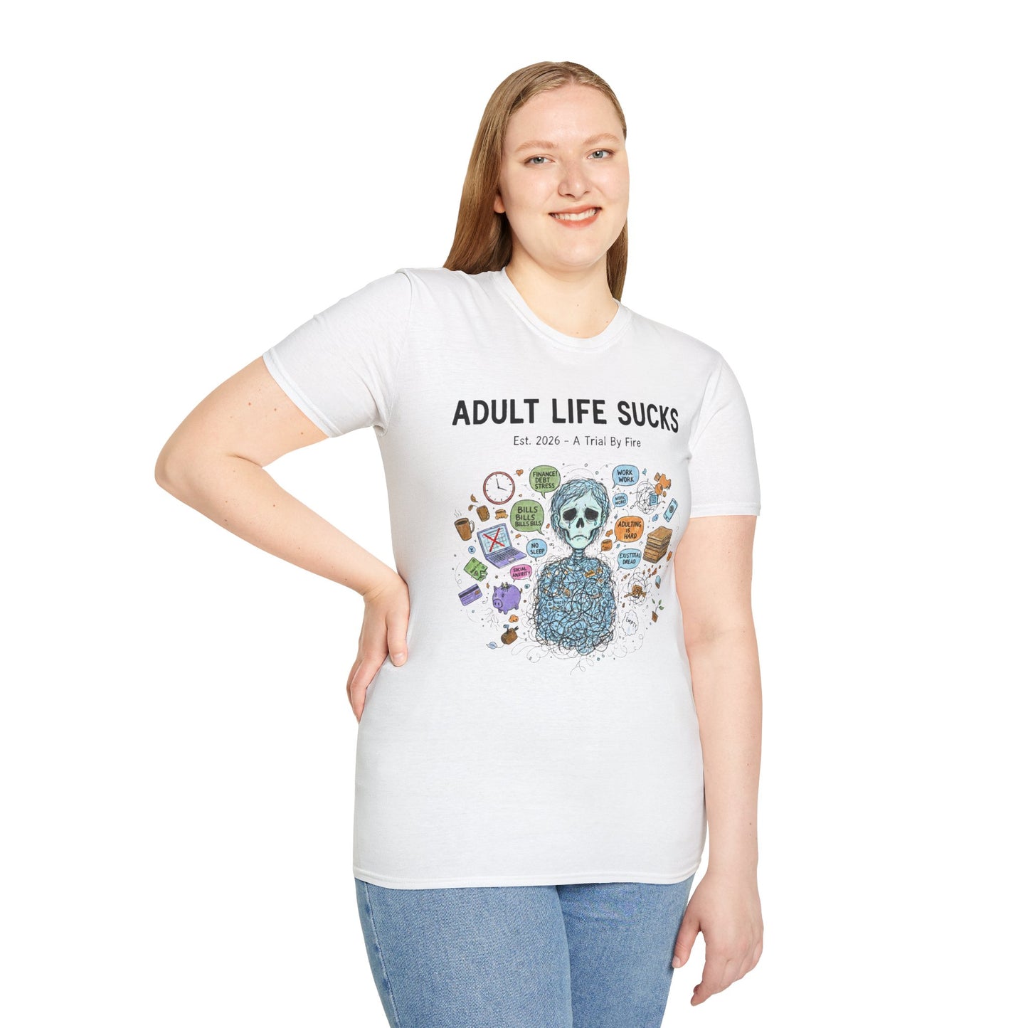 Adult Life Sucks Blue Skull Comfortable 100% Spun Cotton Tee