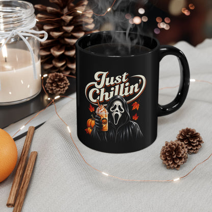 Halloween Just Chillin' Ghost Face Black Mug (11oz)