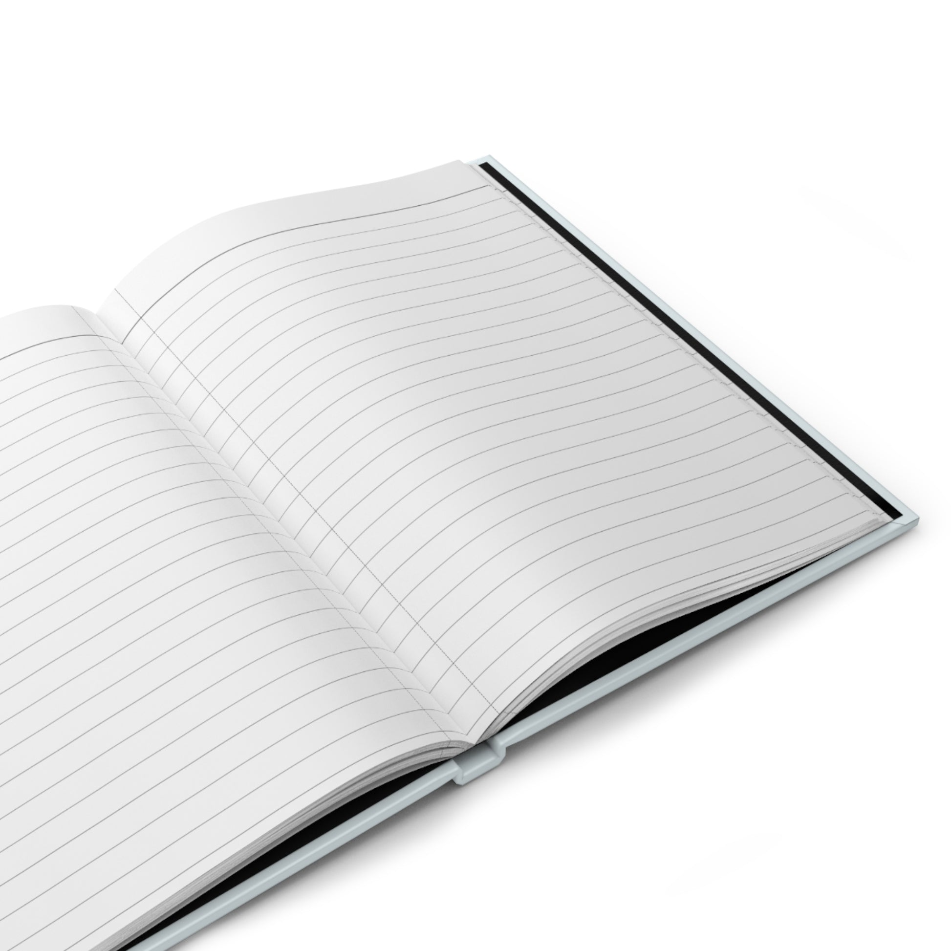 Open notebook with lined pages on a white background