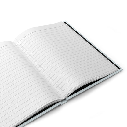 Open notebook with lined pages on a white background