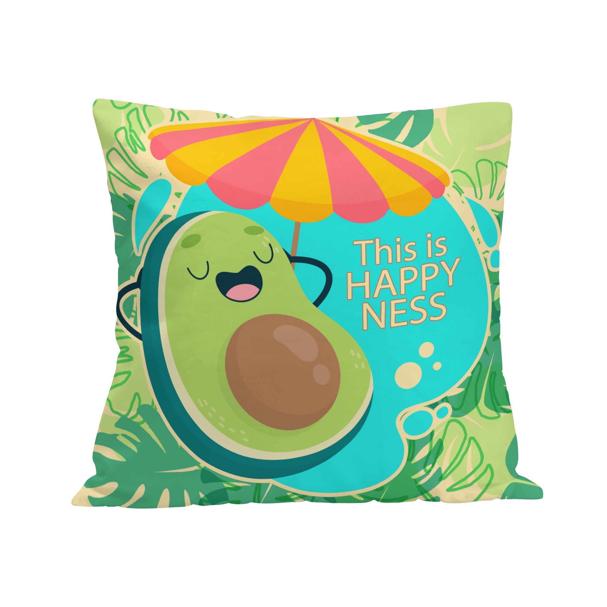 Elevate your space with the vibrant, tasty, and oh-so-cushy vibes of the Avocado Happiness Pillow Cover! Whether you're looking to add a pop of color to your couch or a dollop of fun to your bedding situation, this pillow cover packs just the right amount of "YUM!" to chic-ify your room!