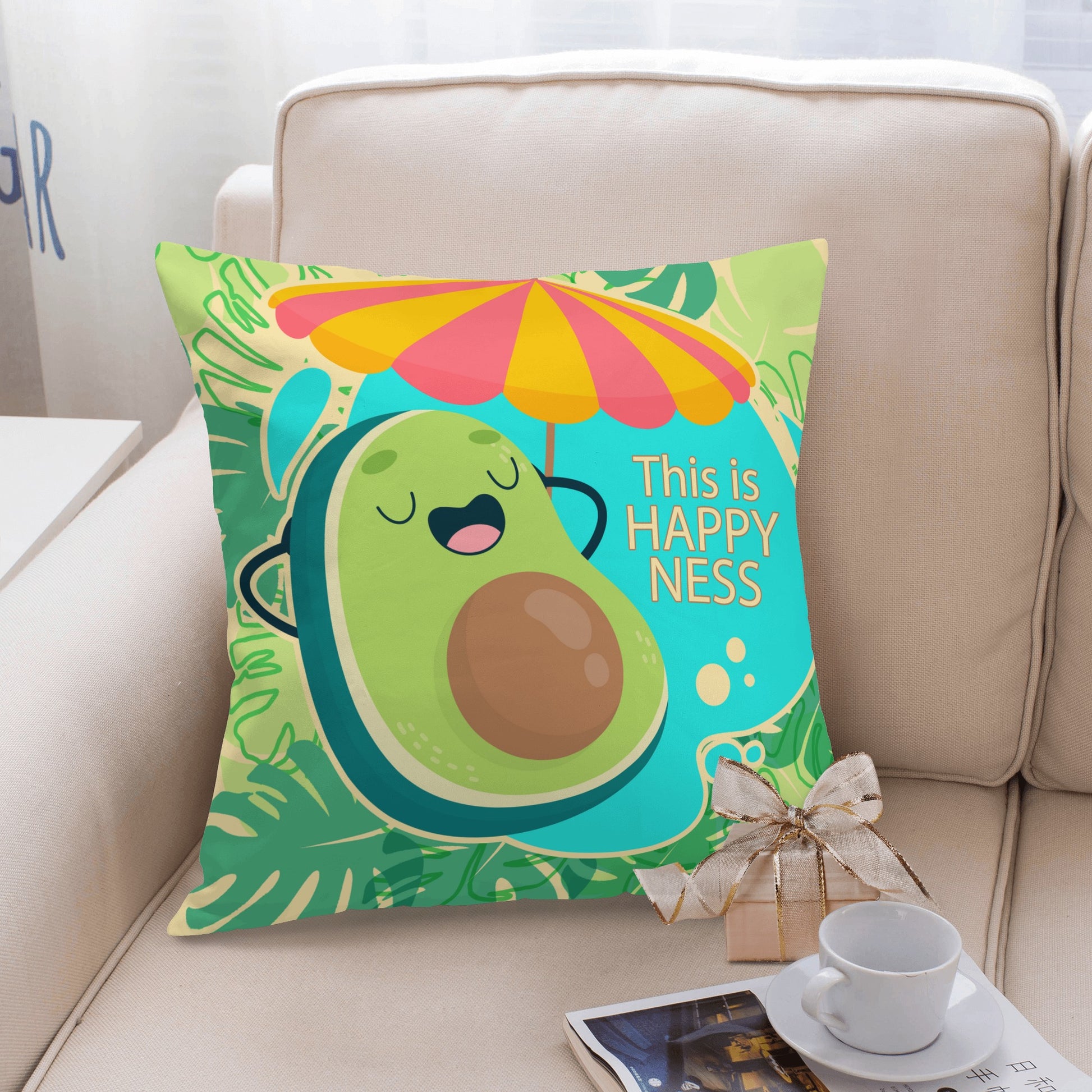 Elevate your space with the vibrant, tasty, and oh-so-cushy vibes of the Avocado Happiness Pillow Cover! Whether you're looking to add a pop of color to your couch or a dollop of fun to your bedding situation, this pillow cover packs just the right amount of "YUM!" to chic-ify your room!