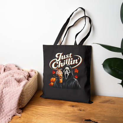 "Just Chillin" Halloween Ghost Face Canvas Trick or Treat Bag