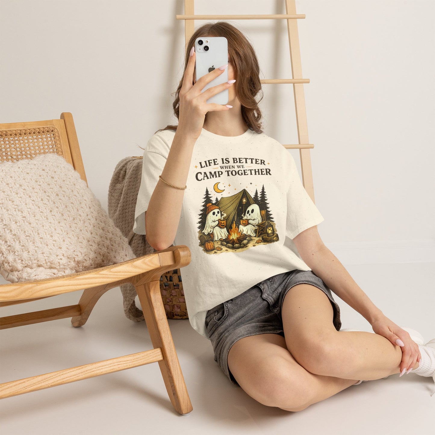 Life Is Better When We Camp Together Ghost Halloween Cotton T-Shirt