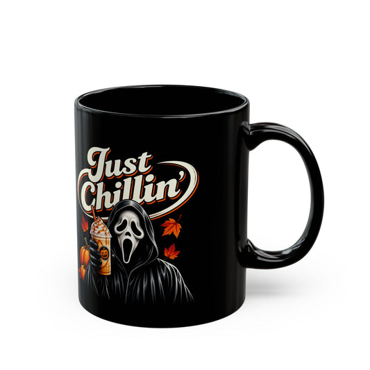 Halloween Just Chillin' Ghost Face Black Mug (11oz)