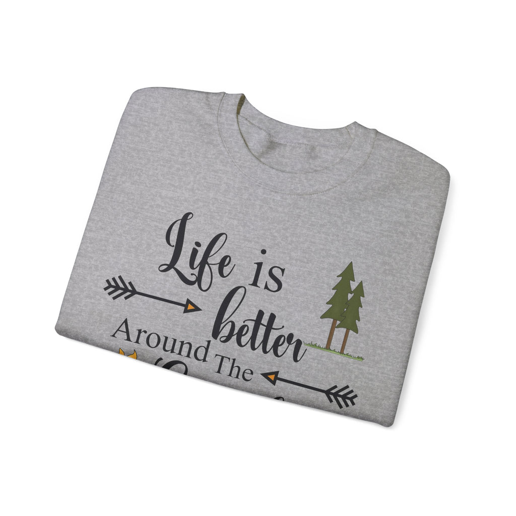 Experience the comforting warmth and camaraderie of a cozy campfire with our Life is Better Around the Campfire sweatshirt. Made with heavy blend fabric, it's perfect for cool evenings spent in the great outdoors. Get yours now and make every camping trip even more memorable!