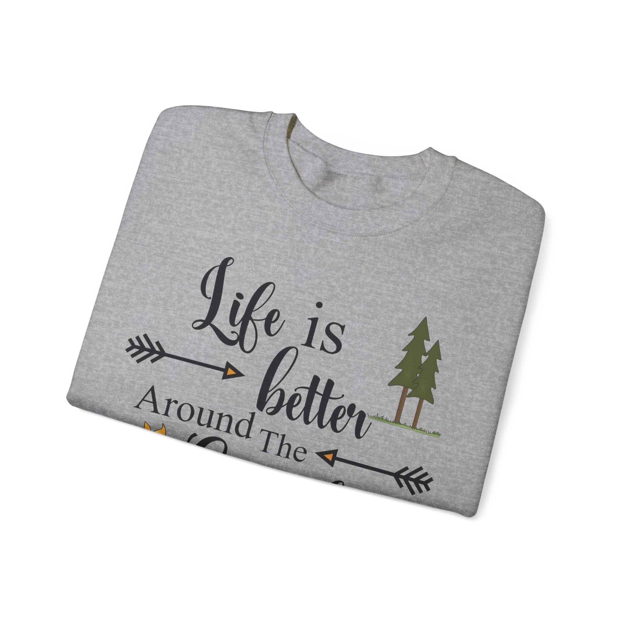Experience the comforting warmth and camaraderie of a cozy campfire with our Life is Better Around the Campfire sweatshirt. Made with heavy blend fabric, it's perfect for cool evenings spent in the great outdoors. Get yours now and make every camping trip even more memorable!