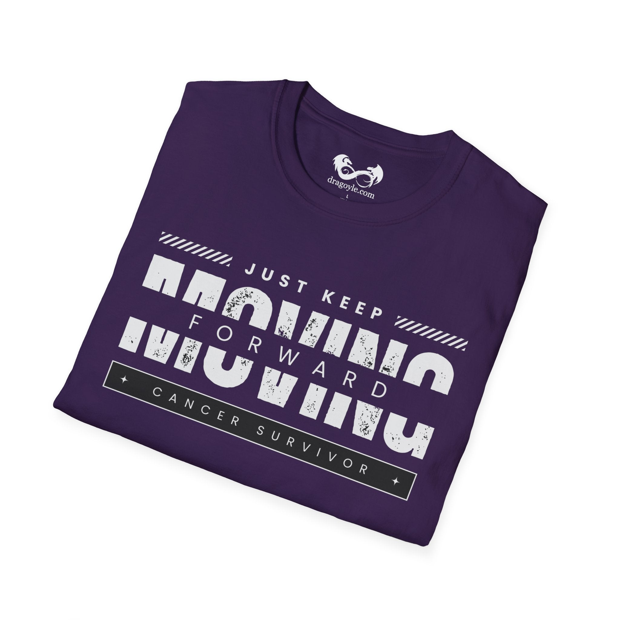 This unisex t-shirt is a canvas for self-expression, crafted for those who embrace resilience. With the phrase "Just Keep Moving Forward - Cancer Survivor" emblazoned across the chest, it celebrates strength and spirit.