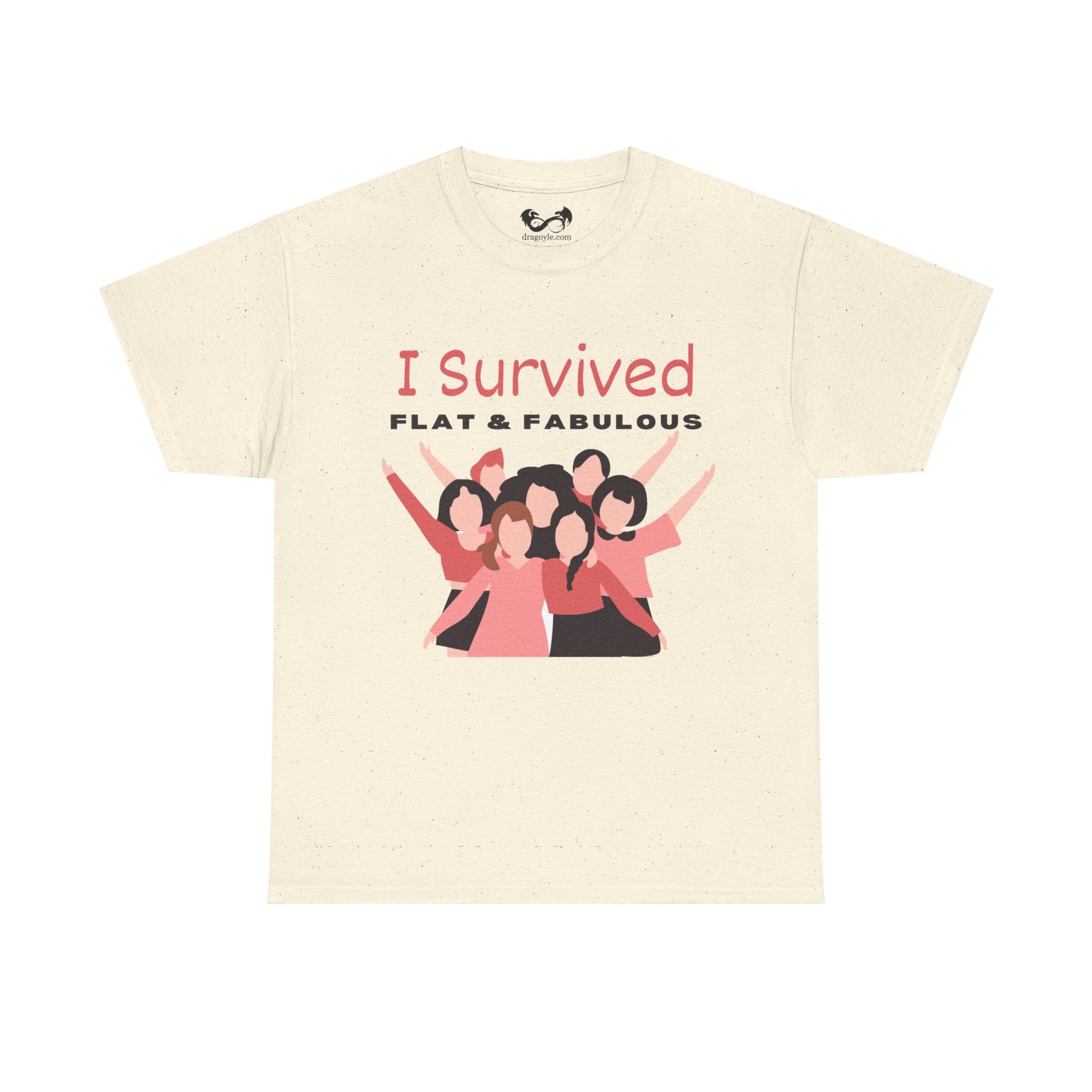 Be proud of your mastectomy journey with our "I Survived Flat &amp; Fabulous" tee. Made with heavy cotton, it's comfortable and durable for everyday wear. Show off your strength and celebrate your unique body. Choose confidence and comfort, with our original designed tee.