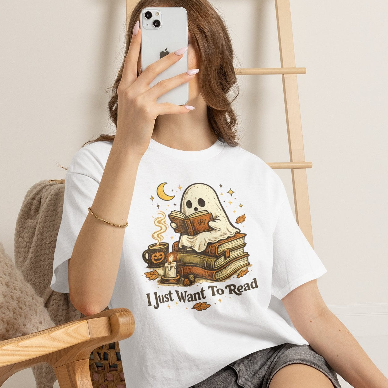 I Just Want To Read Ghost Halloween Comfortable Cotton T-Shirt