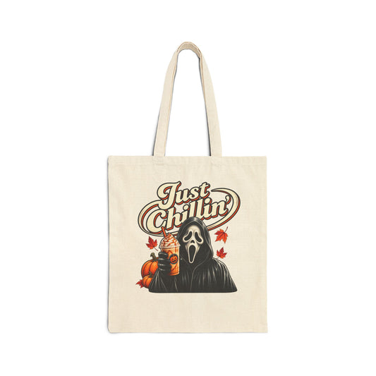 "Just Chillin" Halloween Ghost Face Canvas Trick or Treat Bag