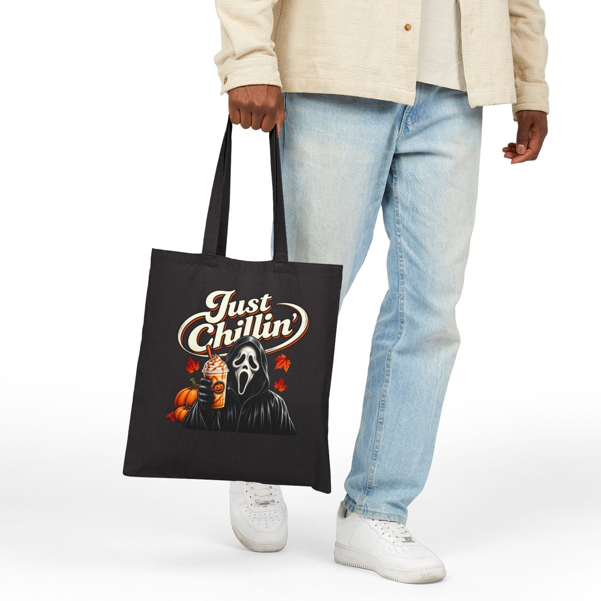 "Just Chillin" Halloween Ghost Face Canvas Trick or Treat Bag