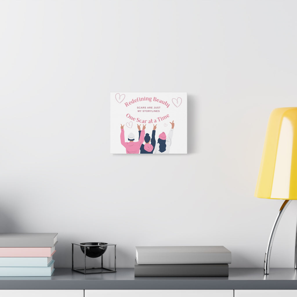 Transform your space with this stunning Matte Canvas, Stretched 1.25" masterpiece. The uplifting and empowering message, "Redefining Beauty One Scar At A Time," resonates deeply, making it perfect for anyone who cherishes strength and resilience.