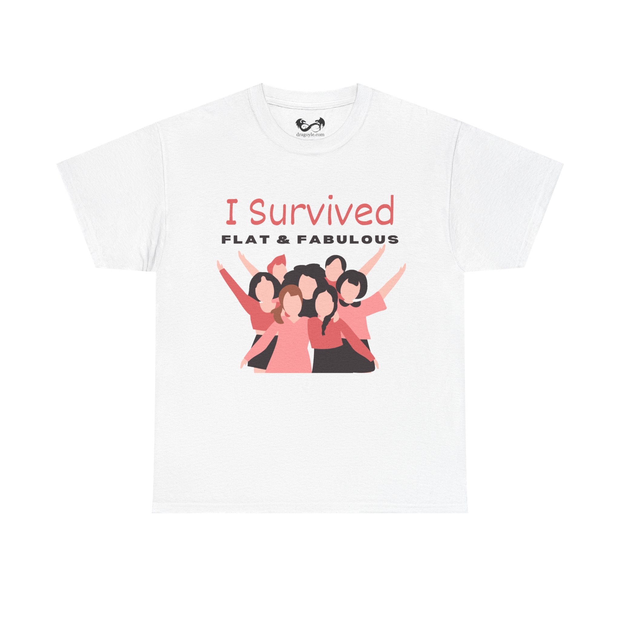 Be proud of your mastectomy journey with our "I Survived Flat &amp; Fabulous" tee. Made with heavy cotton, it's comfortable and durable for everyday wear. Show off your strength and celebrate your unique body. Choose confidence and comfort, with our original designed tee.