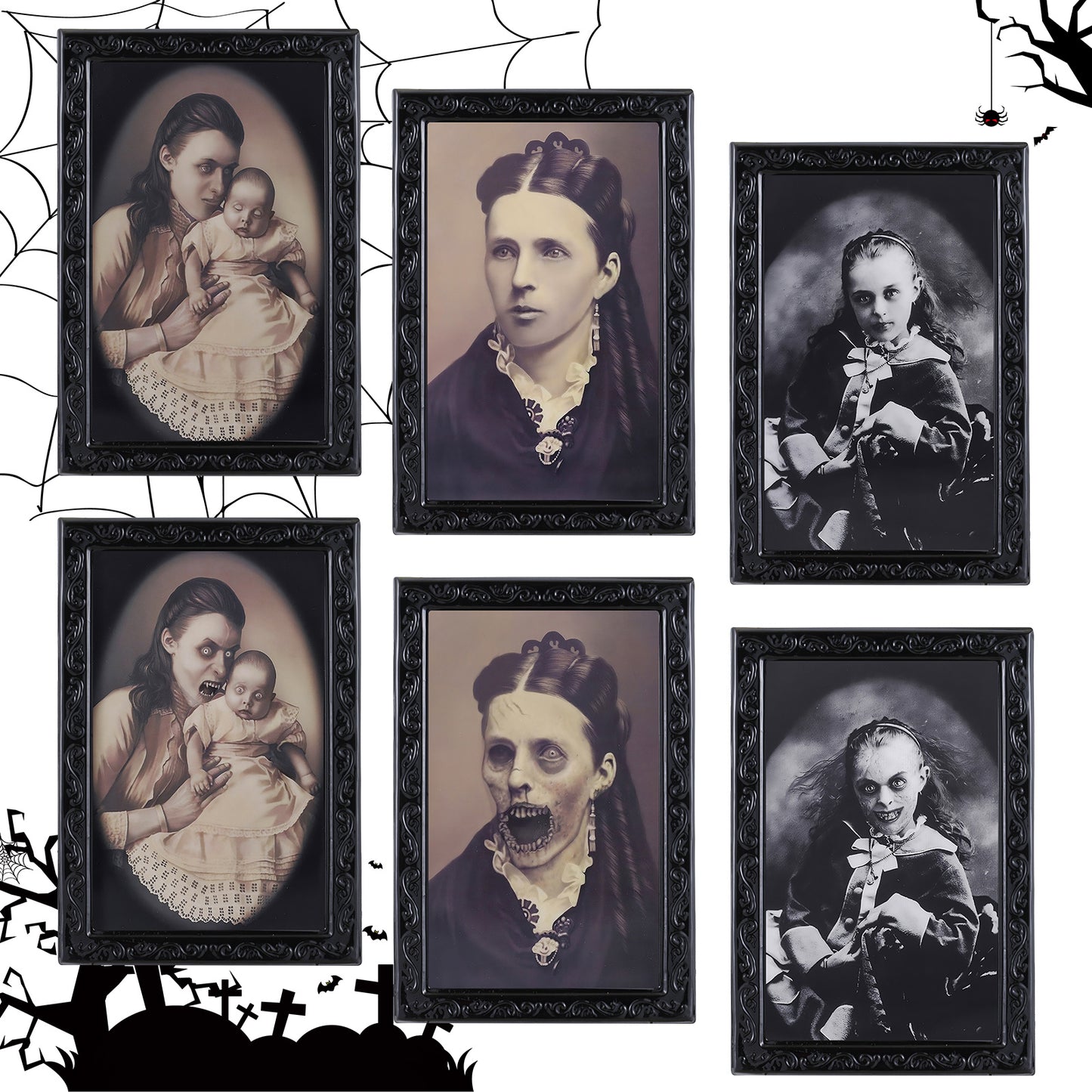 Transform your space with Creepy 3D Changing Framed Portraits! Experience a thrilling shift in perspective as these portraits come to life. A must-have for those who crave love Halloween or have a haunted house. Don't miss out on this uniquely bold and captivating addition to your home décor!