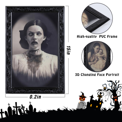 Transform your space with Creepy 3D Changing Framed Portraits! Experience a thrilling shift in perspective as these portraits come to life. A must-have for those who crave love Halloween or have a haunted house. Don't miss out on this uniquely bold and captivating addition to your home décor!