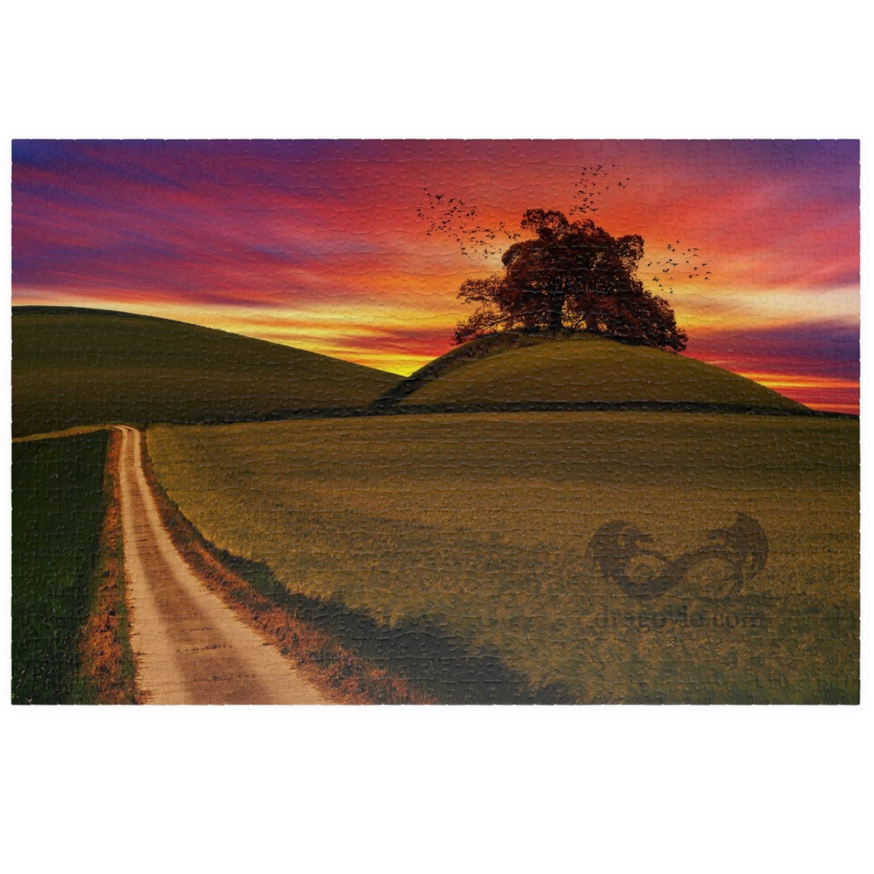 Experience the serene beauty of a country road at sunset with our Country Road Sunset Puzzle. This high-quality puzzle comes with 110 to 1014 pieces, making it perfect for all levels of puzzlers. Each piece fits seamlessly to create a stunning landscape that will provide hours of relaxation and enjoyment.