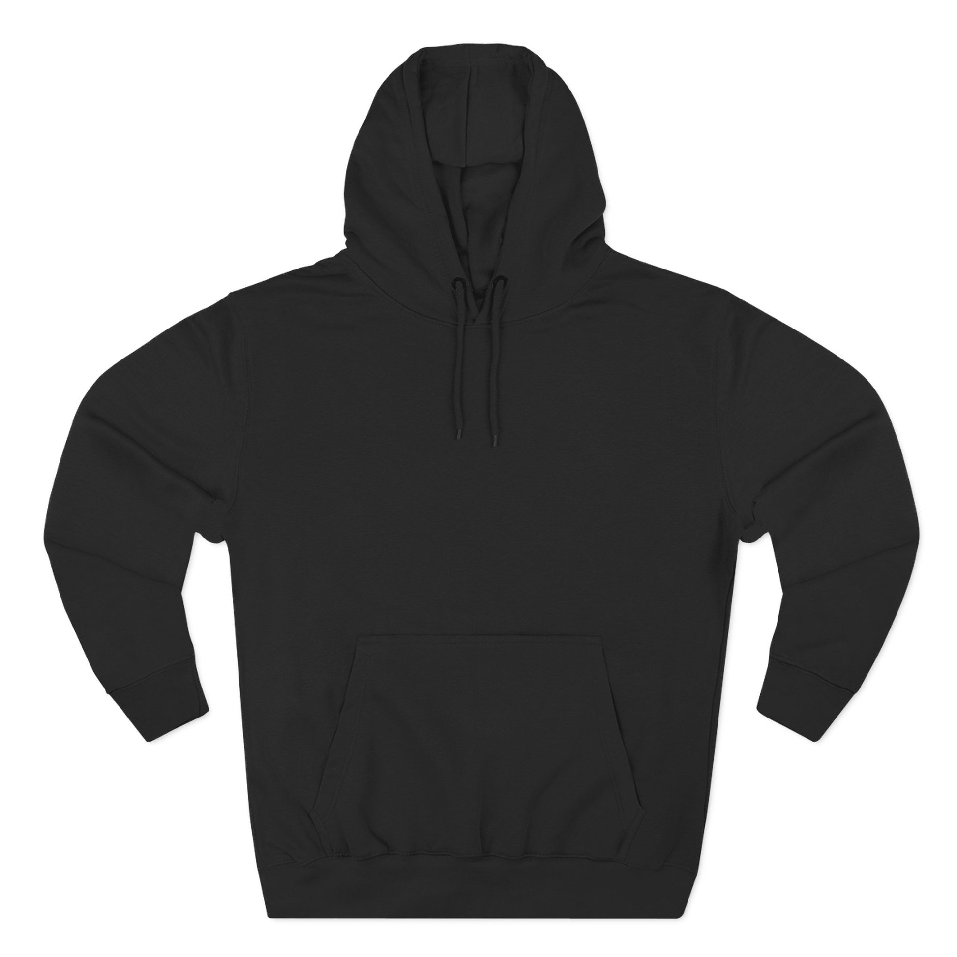 Black hoodie with a white logo on a white background