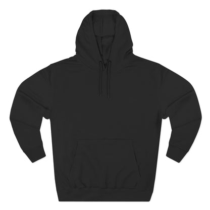 Black hoodie with a white logo on a white background