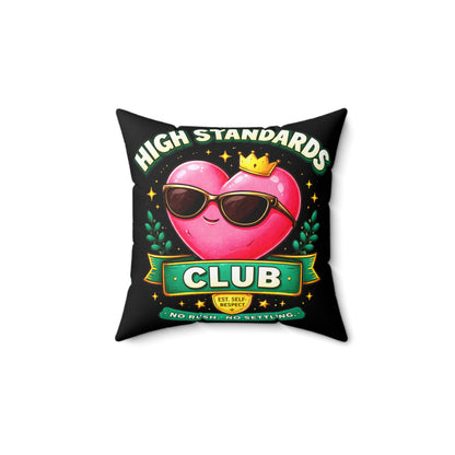 Decorative pillow with a heart design and text on a white background