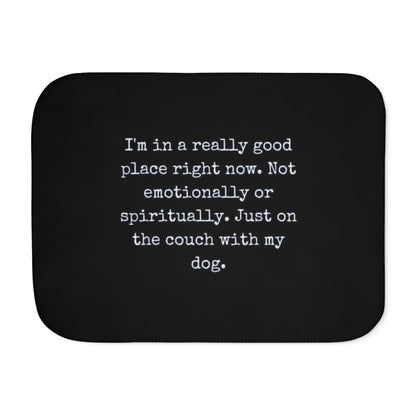 Black mat with white text on a white background