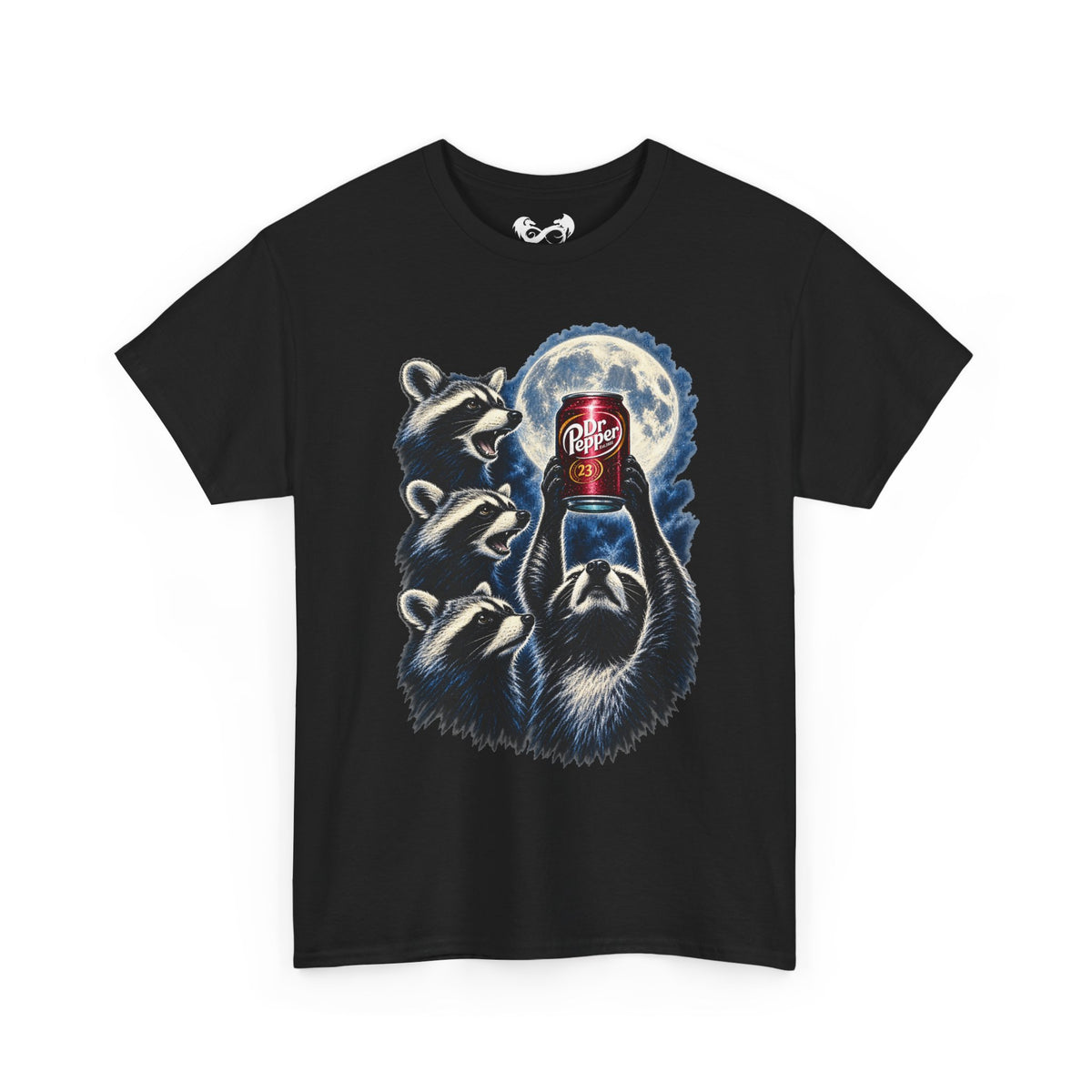 Raccoons Worshiping a can of Dr. Pepper Soda With Full Moon Comfortable Cotton T-Shirt