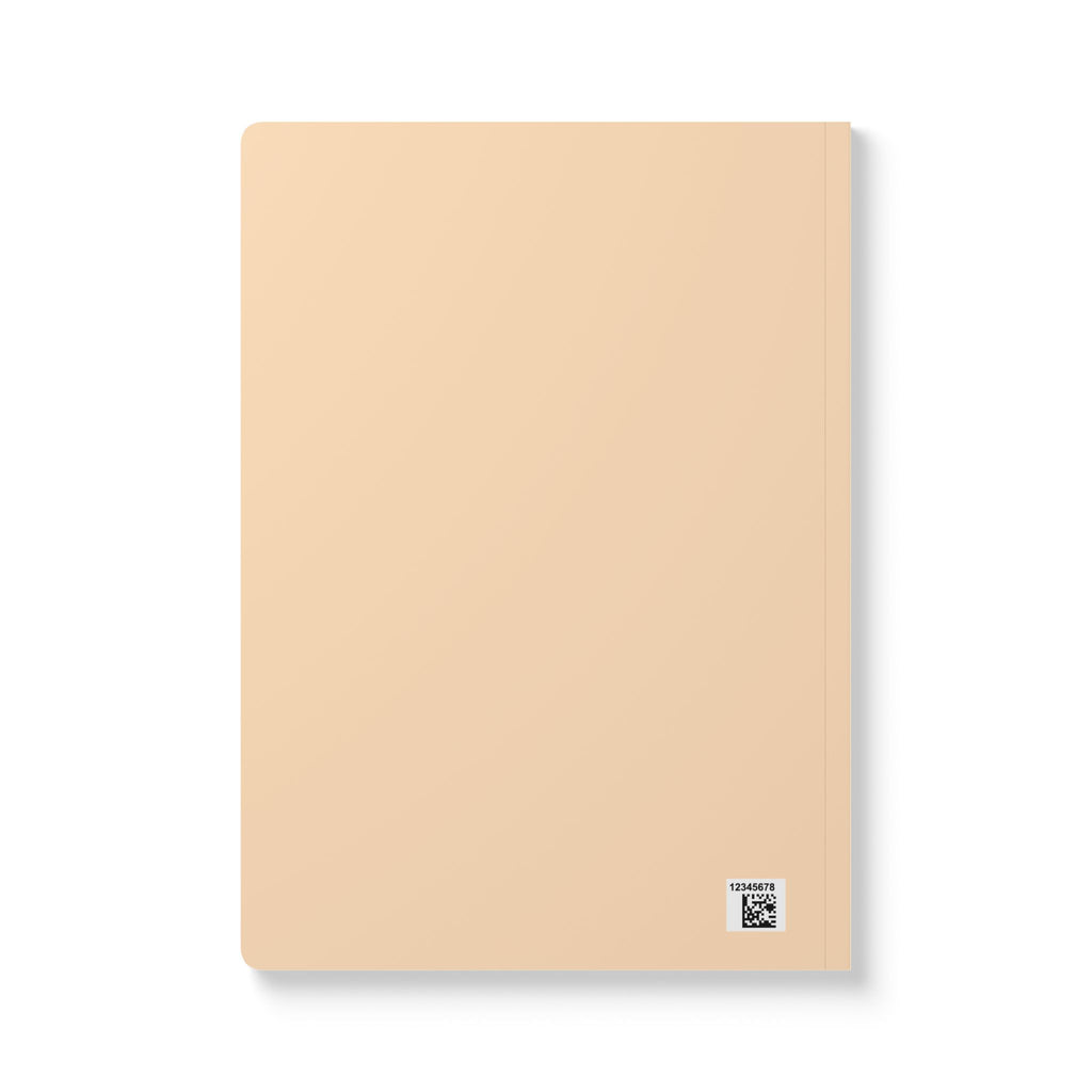 Beige notebook with a brand logo on a white background