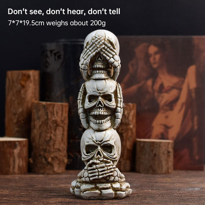 Vintage Halloween Skeleton Figurines Yoga totem pole Resin Home Décor