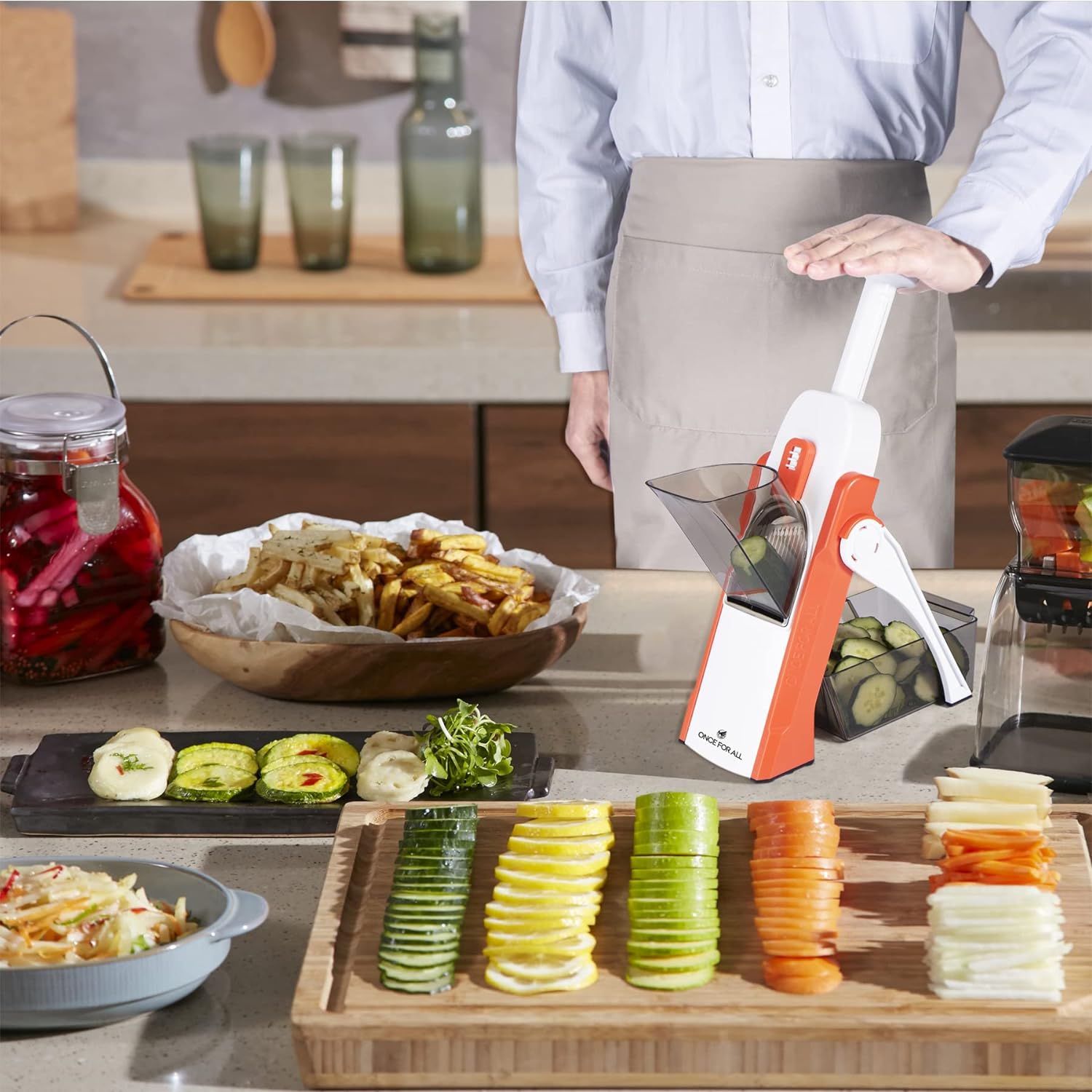 Effortlessly slice, dice, and julienne with our versatile Mandoline Slicer and Vegetable Cutter. With its sharp blades and adjustable settings, this tool makes meal prep a breeze. Save time and upgrade your cooking skills with this essential kitchen gadget.