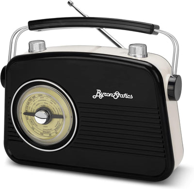 Black AM FM Radio - Small Portable Radios Vintage Retro with Headphone Jack, Large Analog Rotary Tuning Dial - Power Plug or 4 x 1.5V AA Battery