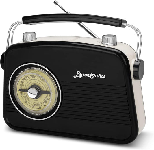 Black AM FM Radio - Small Portable Radios Vintage Retro with Headphone Jack, Large Analog Rotary Tuning Dial - Power Plug or 4 x 1.5V AA Battery