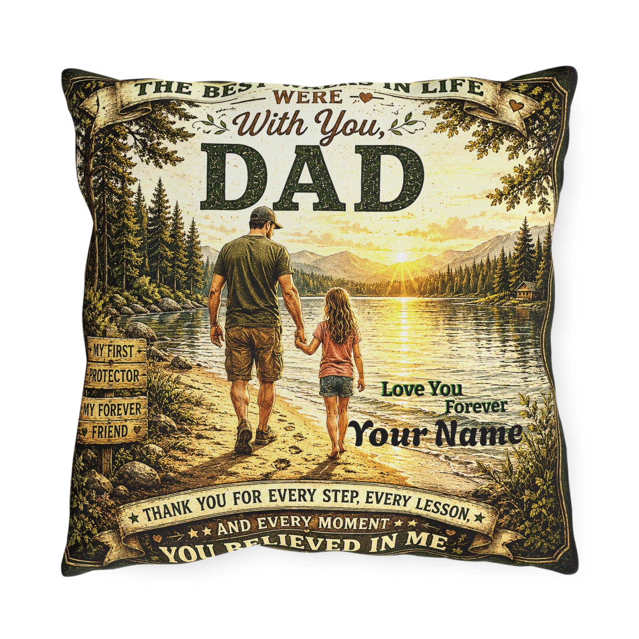 Personalized Blessings In Life With Daughter 2-Sided Scenic & Classic Father’s Day Pillow