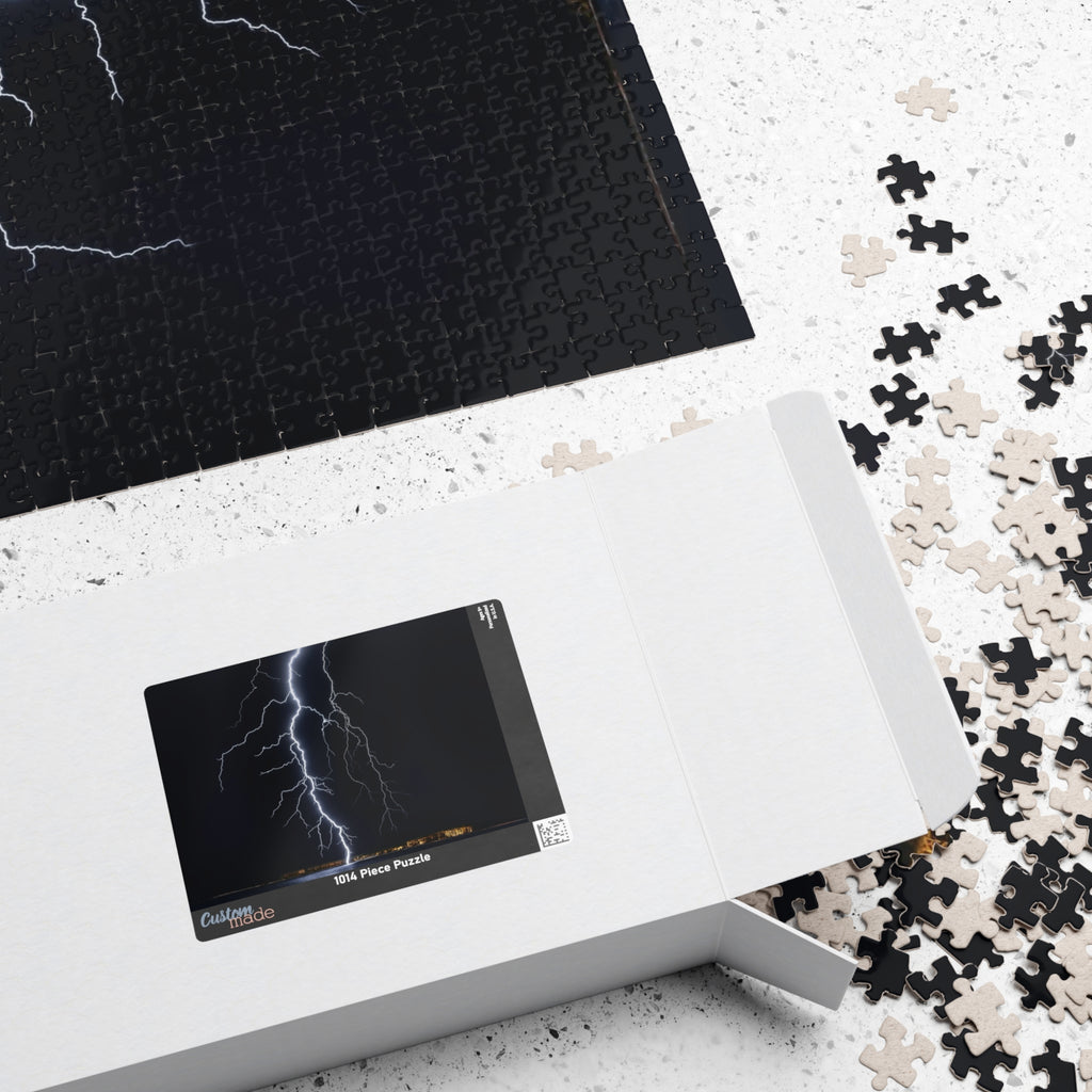 Experience the awe-inspiring beauty of nature with our Lightening Strikes Water Puzzle. This 110 to 1014 piece puzzle features a striking image of a lightning storm over a serene body of water. Challenge your mind and calm your soul with this captivating puzzle.