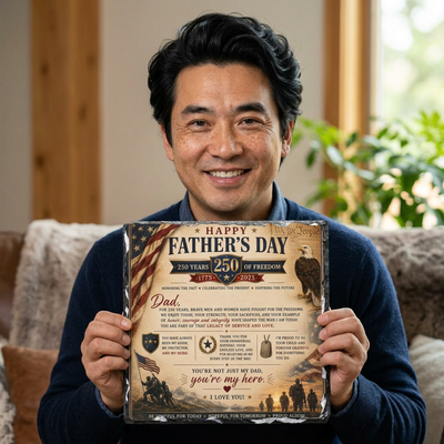 Father's Day Slate Desk Patriotic Plaque 'You're My Hero' Tribute