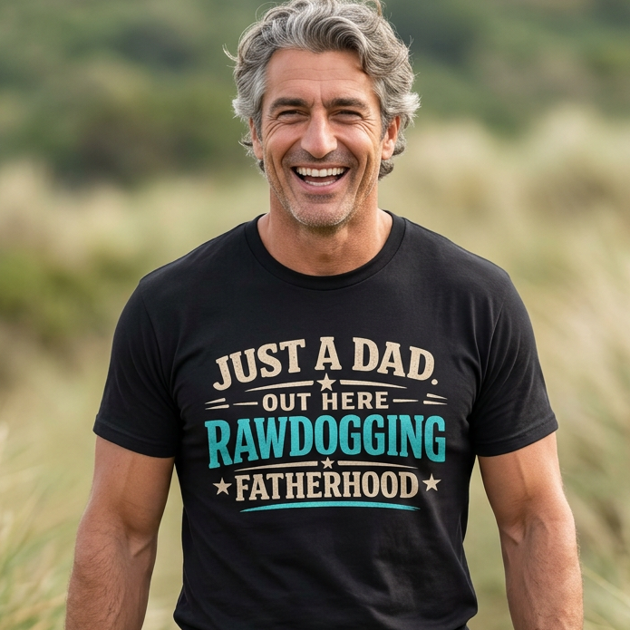 Just A Dad Rawdogging Fatherhood Comfortable Cotton T-Shirt