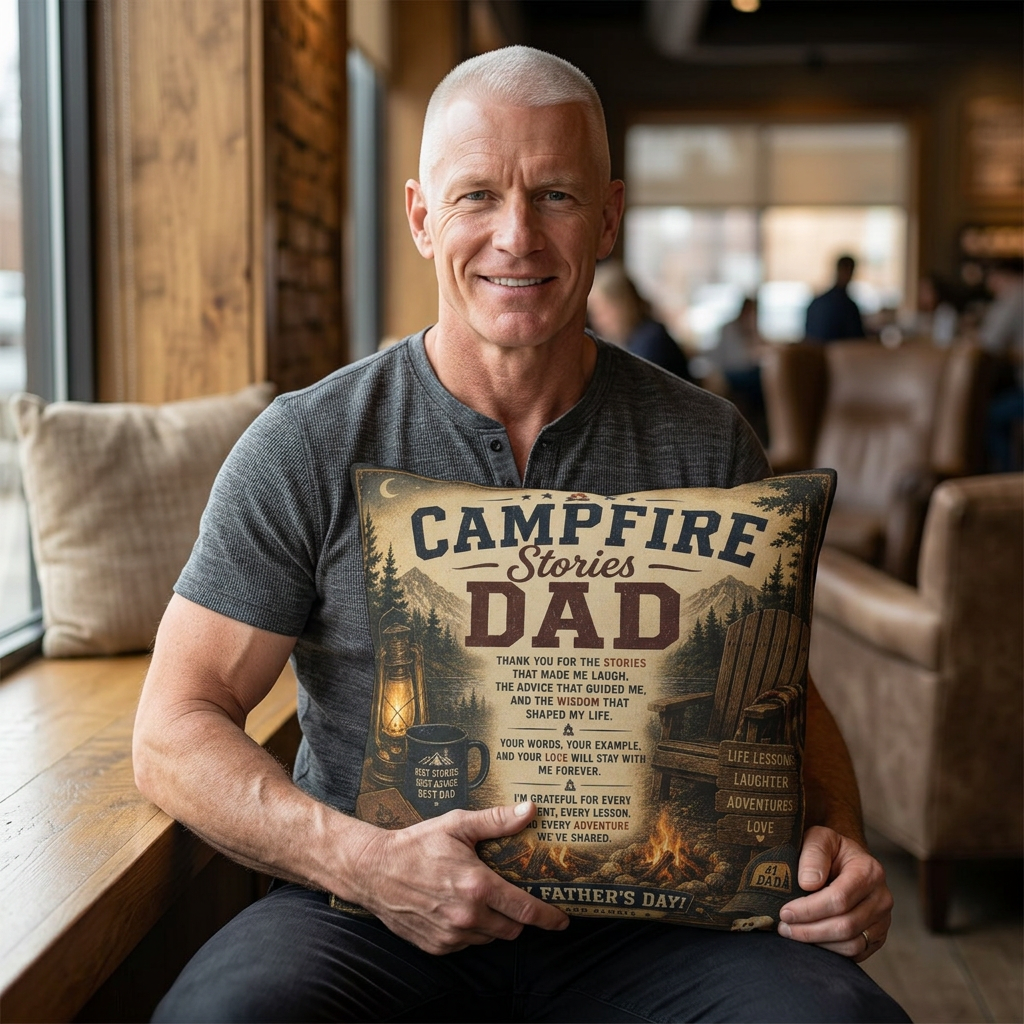 write a product description for this double sided pillow for dad on father's day:
