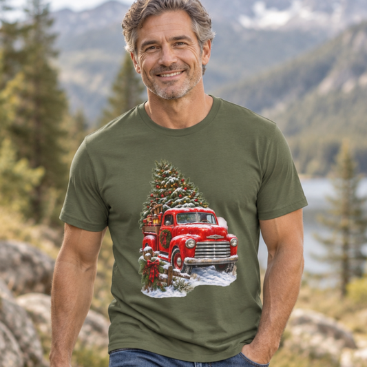Vintage Style Christmas Classic Red Ford Cotton T-Shirt