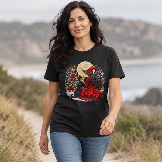 Witchy Christmas Magic Comfortable Cotton T-Shirt