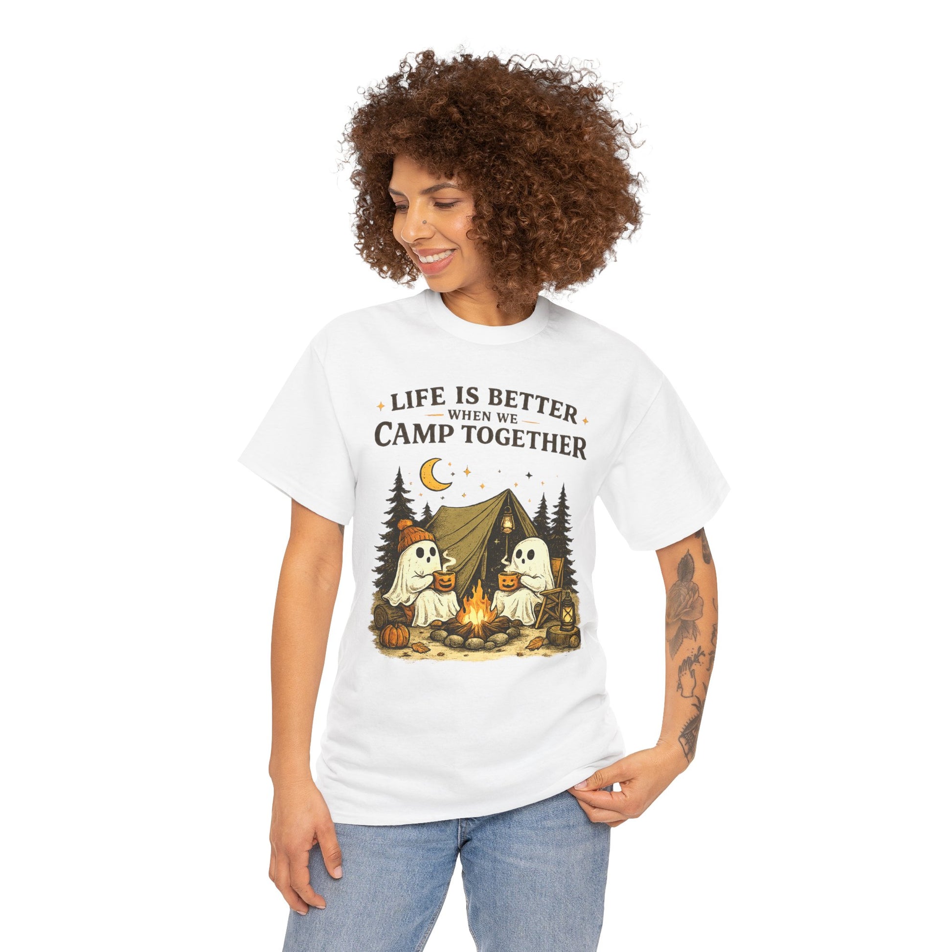 Life Is Better When We Camp Together Ghost Halloween Cotton T-Shirt