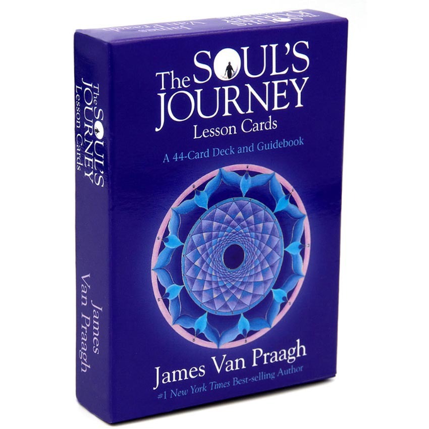 Card deck packaging titled 'The Soul's Journey Lesson Cards' by James Van Praagh on a white background.