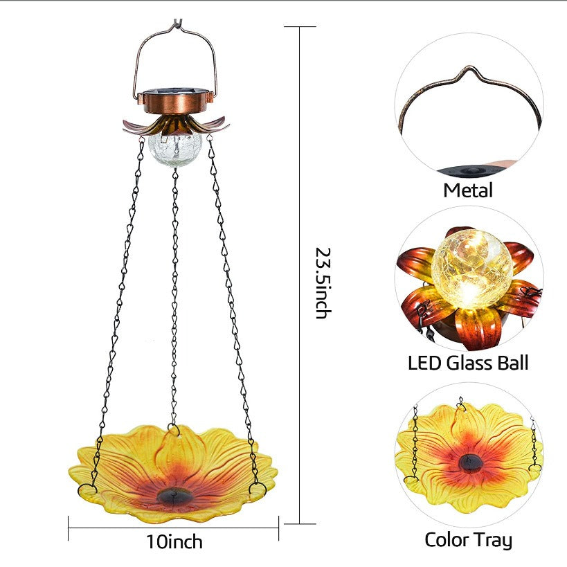 Bring joy and beauty to your backyard with our Solar Hanging Sunflower Bird Feeder! The stunning design of sunflower petals and the solar-powered LED light will attract birds while providing sustainable energy. Enjoy the peaceful sound of singing birds and help the environment at the same time!