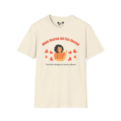Beige t-shirt with graphic design and text on a white background