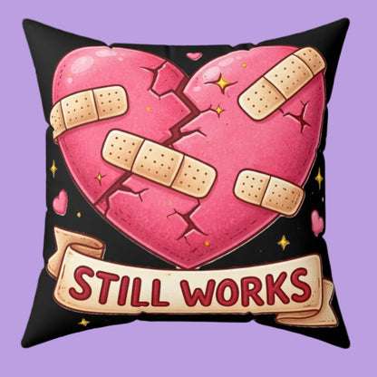 My Broken Heart Still Works Spun Polyester Throw Pillow Wrap yourself in comfort with this meaningful throw pillow that celebrates resilience and inner strength.