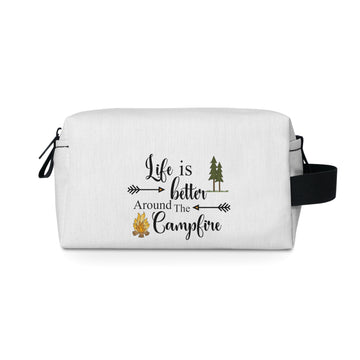 Pack your toiletries in this fun and functional toiletry bag that reads, "Life is Better Around The Campfire." Perfect for camping trips and outdoor adventures, this bag will keep all your essentials organized and easily accessible. No need to rough it when you have this bag!